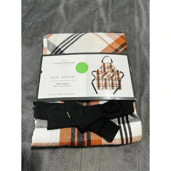 Kids Chef Apron Plaid Orange Black White By Threshold New Gift Cotton Tie Back - Picture 1 of 2